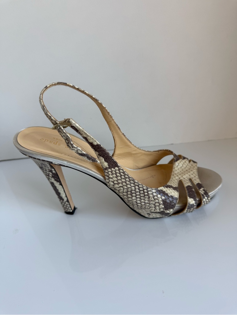 KATE SPADE Glenda Snake-Print Slingback Stilleto Heels in Beige and Brown 9.5 - Picture 3 of 9